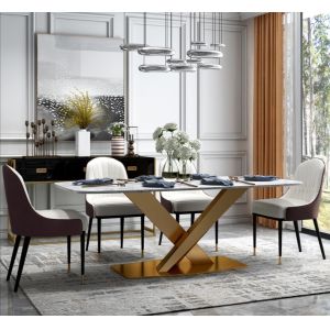 Stainless Steel Legs Marble Extending Dining Table