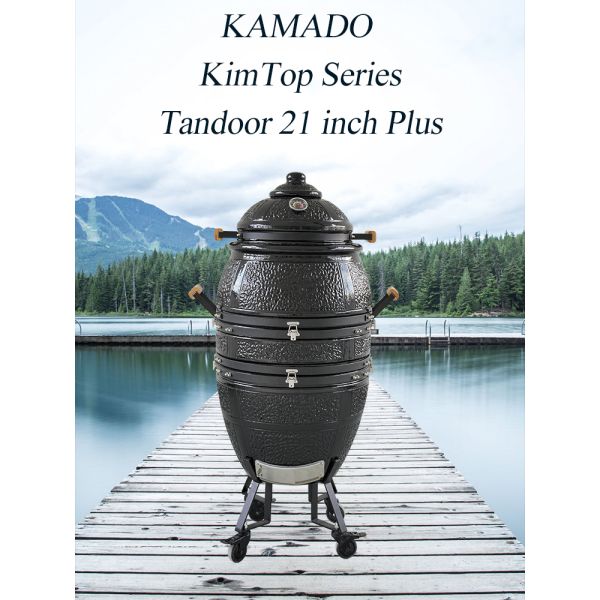 Kimstone High Quality 21 Inch Ceramic Charcoal Smoker Grill Tandoor Oven Big Space Hanging Grill Portable for Outdoor & Indoor