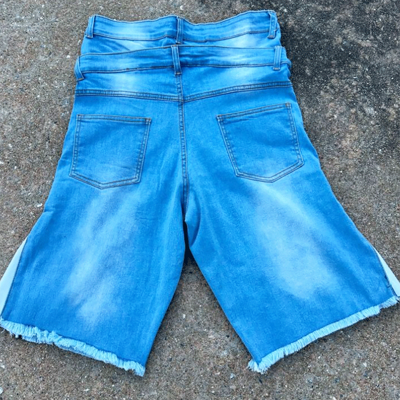 Embroidered Patches Logo Streetwear Summer Shorts Distressed Acid Wash Jean Shorts