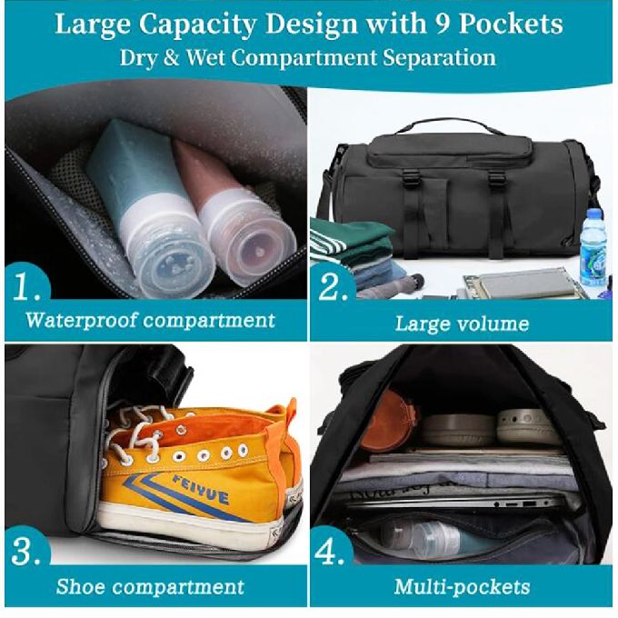 Unisex Waterproof Travel 4 In 1 Sports Gym Bag With Wet Pocket Shoes Compartment