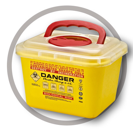 5 Litre Sharps disposal container, Sliding Lid, Red,Sharps Container |