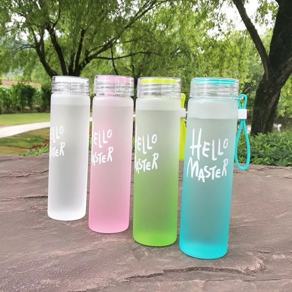 Personalised Designer Colorful Glass Water Bottles Portable Gradient BPA Free Frosted Borosilicate Glass Water Bottle
