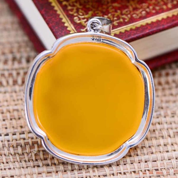 Yellow Chalcedony Charm 925 Silver Vintage Women Pendant Necklace (XH052043)
