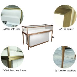 Rose Gold Stainless Steel Frame Jewelry Display Cases With MDF Cabinet