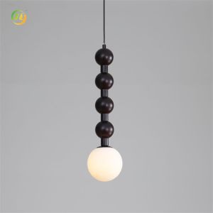 Modern Bedroom Lighting Glass And Wood Single Head Pendant Light