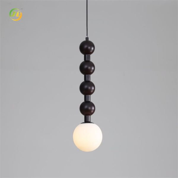 Modern Bedroom Lighting Glass And Wood Single Head Pendant Light