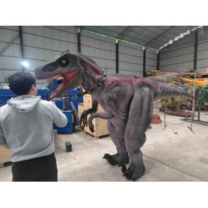 Life Size Red Striped Raptor Costume Smoke Effects