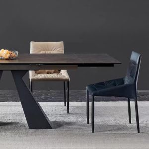 Stylish Rectangular Black Extendable Dining Room Table Functional For 8 seater