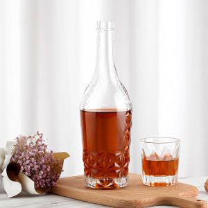 750ml Clear Frosted Glass Whiskey Bottle with Screw Cap