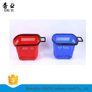 Supermarket Shopping Basket Plastic Folding Wheels