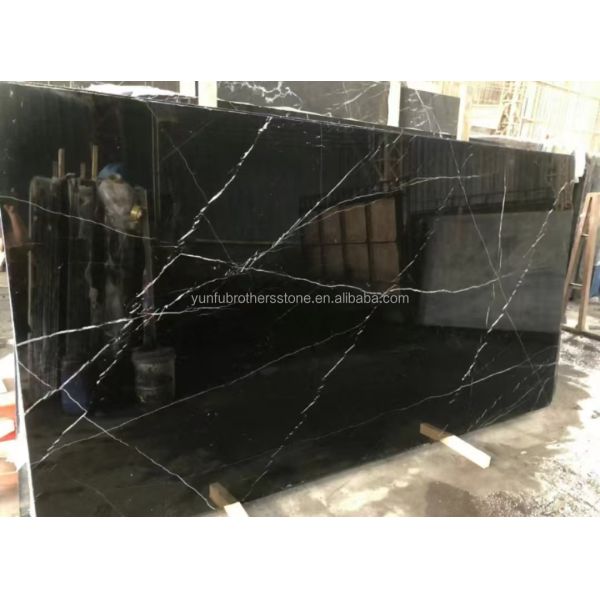 Modern Design Hotel Nero Marquina Big Slab Zimbabwe Black Marble Floors and Stairs