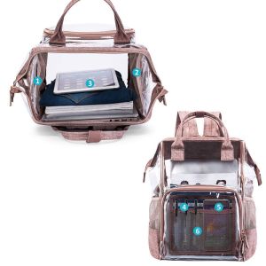 23L PTU Oxford Transparent Diaper Bag Backpack