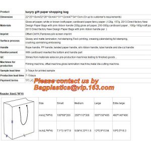 luxury Custom color shopping paper carrier bag hot sale, OPP PET PVC colorful