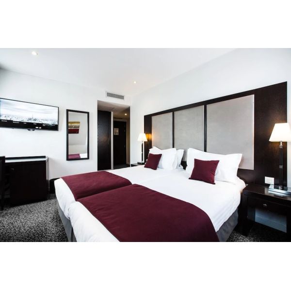 Buy Egypt luxury hotel bedroom furniture of Upholstered headboard bed with writing desk table and lounge sofa chair at wholesale prices