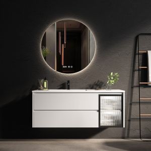 Single Sink LED Mirror Cabinet Moisture Resistant Bathroom Vanity