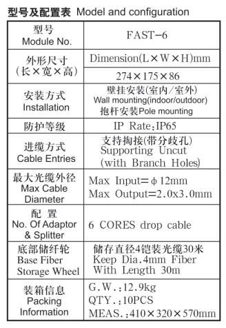 Plastic Fiber Optic Drop Cable Junction Box FAST-6 6CORES 274*175*86mm