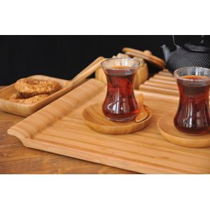 modern wood serving tray with unique handle