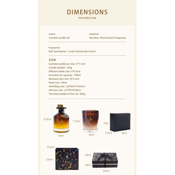 100ml Reed Diffuser Candle Set Gift Box 850g Total Weight Essential Oil And Soy Wax