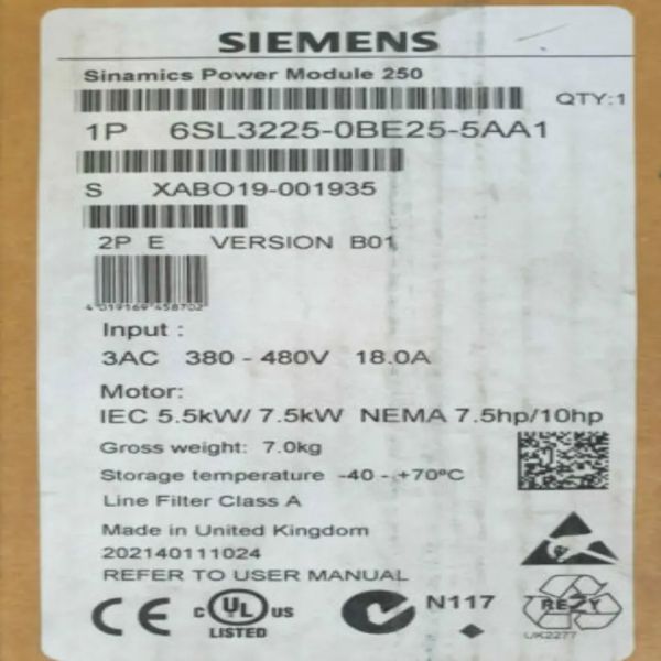 Buy 6SL3225-0BE25-5AA1 Siemens Programmable Logic Controller Black Color Varies at wholesale prices