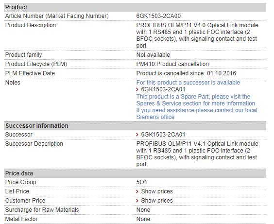 6GK1503-2CA00 6GK1 503-2CA00 Siemens Optical Link Module Refurb