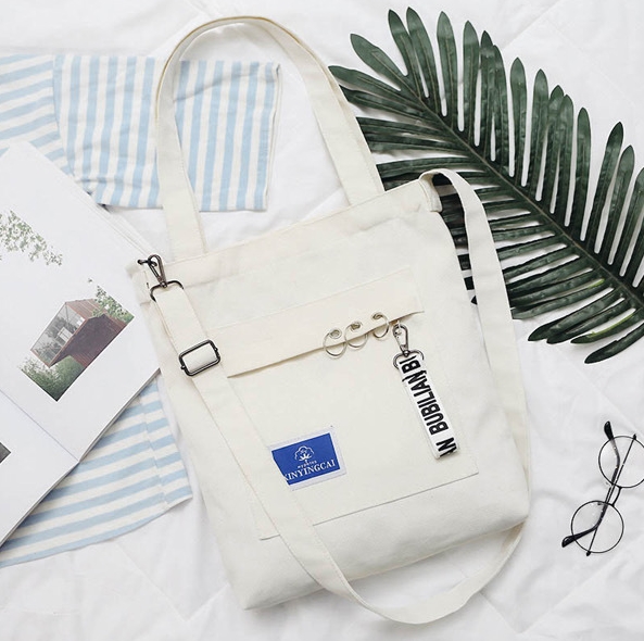 Unique design canvas diagonal Korean fashion shoulder bag handbag with ribbon