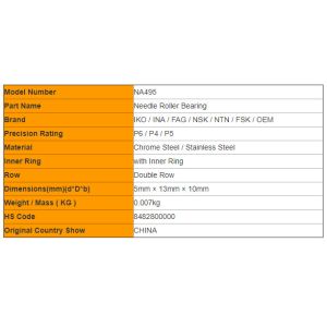 NA495 Miniature Caged Needle Bearings 5mm × 13mm × 10mm , Metric