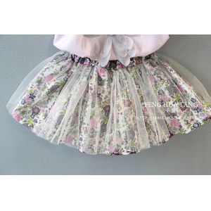 2016 Fashion Kid's Purple Summer Prince Style Top+Cute Lace Floral Shorts Skirt