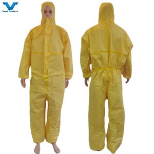 Customized Yellow Disposable Coverall Chemical Resistance Protective Suit 175