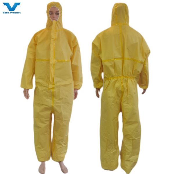 Customized Yellow Disposable Coverall Chemical Resistance Protective Suit 175
