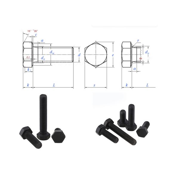 Black Hex Head Bolts M10 Stainless Steel Machine Bolts 1/4 Inch
