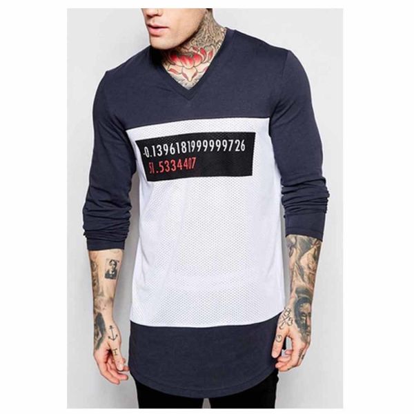Buy Side Split Boys Oversized V Neck T Shirt , Long Sleeve Mens Curved Hem T Shirt at wholesale prices
