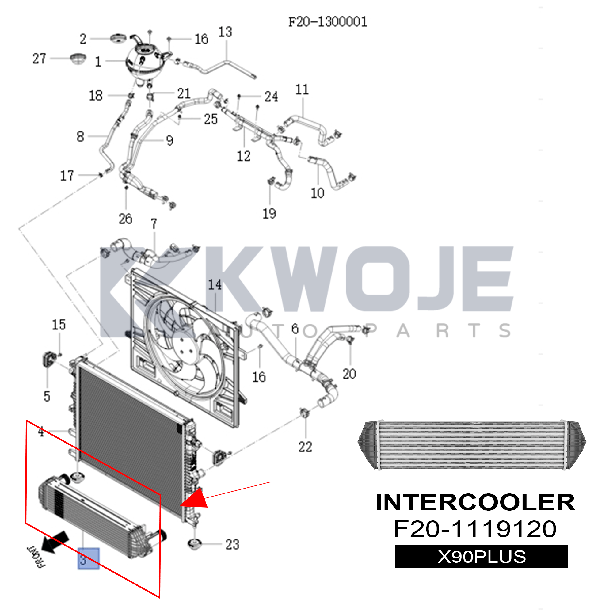 Automotive Cooling Systerm Intercooler Tank Auto Evaporator Cooler F20-1119120