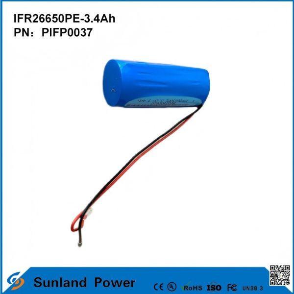 IFR26650PE-3.4Ah 3.2V LiFePO4 Battery Cell For Solar Light Flashlight Circle Life 2000 Times
