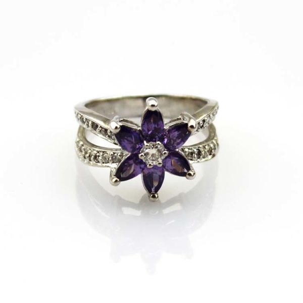 Designer Jewelry Sterling Silver with Yellow Cubic Zircon Flower Gemstone Ring (R0012)