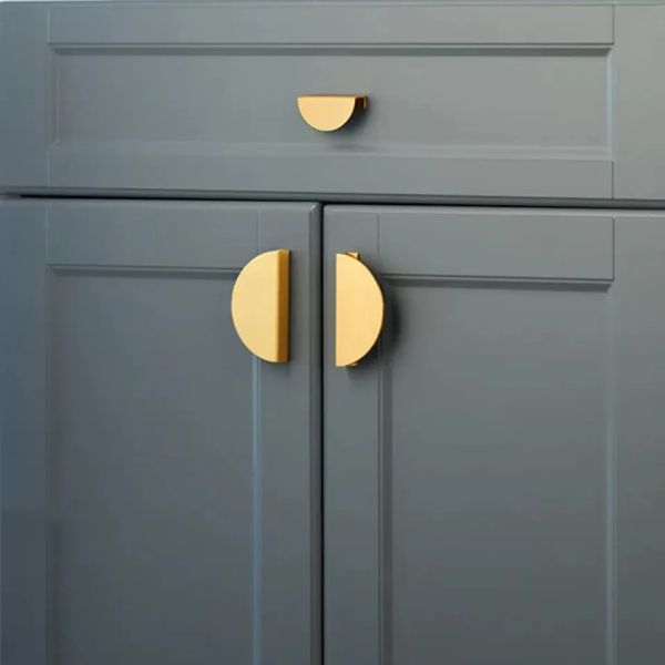 120mm Gold Brass Color Half Moon Modern Drawer Pulls Aluminum Cabinet Handles With Screws