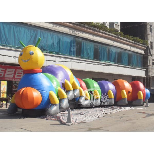 Outside 18m Long Funny Caterpillar Inflatable Tunnels Double N Quadruple