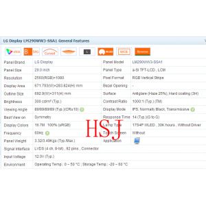 29 Inch Industrial LCD Panel LM290WW3-SSA1 Surface Display 2560*1080 CSHD LVDS
