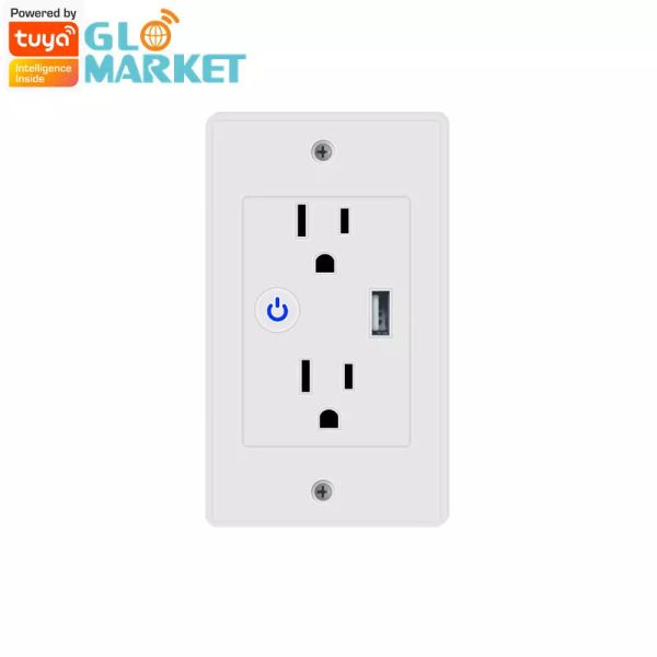 Buy Smart Wifi Tuya US Standard Wall Socket with USB 2 Plug Outlets For Home Use Electrical 10A 120V Socket With Google&Alex at wholesale prices
