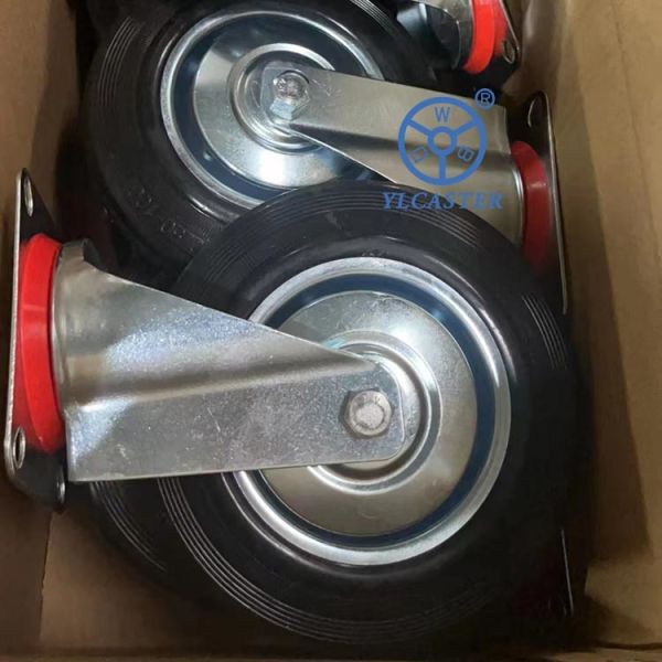 8 Inch Swivel Black Rubber Caster Wheels Solid Industrial Casters