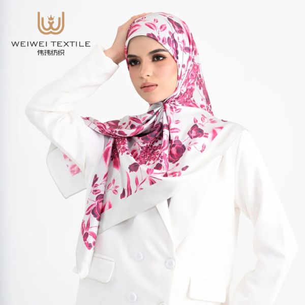 Factory Wholesale Summer Designer Satin Silk Hijab Malaysian Scarf Square Headscarf Print New Spring Sunscreen Shawl for Women