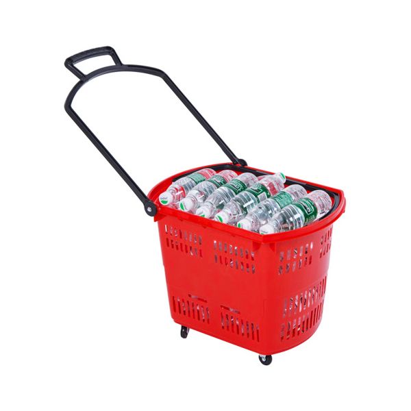 Four-wheel push 20L capacity plastic trolley basket with 35-80KG load capacity