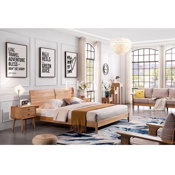 Modern Simple Solid Oak Wood Bed Designer Furniture