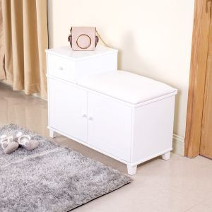 White Retro Style Shoe Rack With Seat E1 MDF Shoe Storage Bench With Cushion