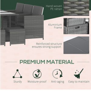 Rattan Wicker Dining Table Furniture Set Metal Lounge Lounger Ottoman Footrest