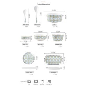 Under Glazed Technique 72 Pcs Bohemian Ceramic Dinnerware Set With Red And Blue