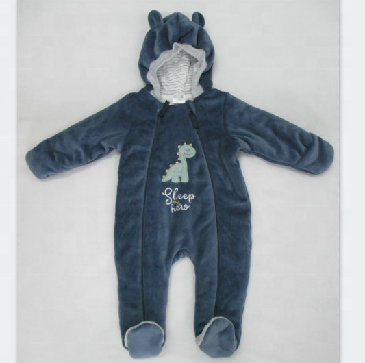 Buy Velvet Padded Pyjama Winter Warm Hooded Baby Boy Footies at wholesale prices