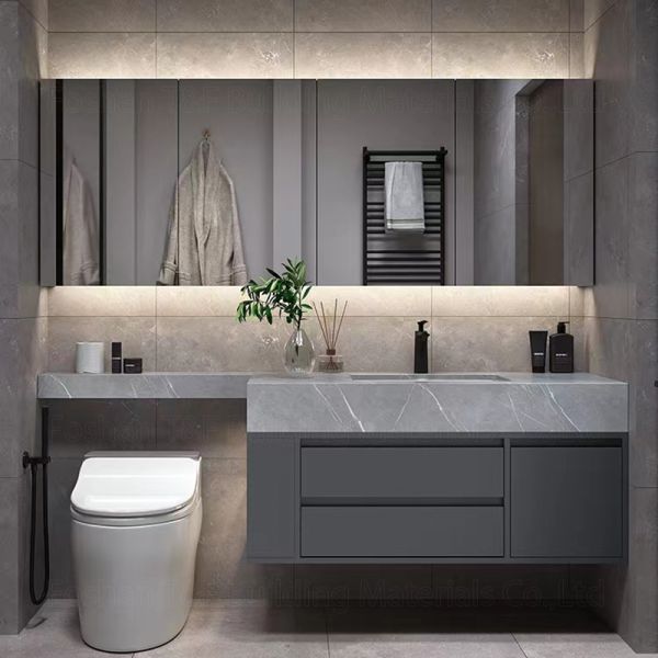 Custom Bathroom Vanity Units Slate Washbasin Toilet Combination Smart LED