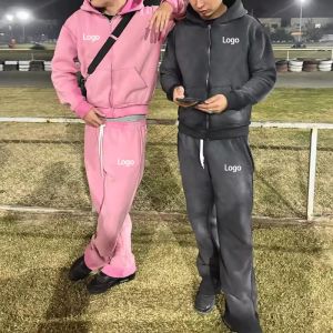 Custom Faded Vintage Jogging Set Zip up Tracksuit Sweat Suit Hoodie and Straight