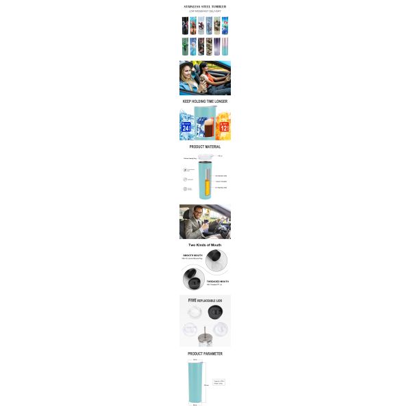 Car stainless steel mug 620ml customizable pattern large mouth coffee sublimation cup with straw