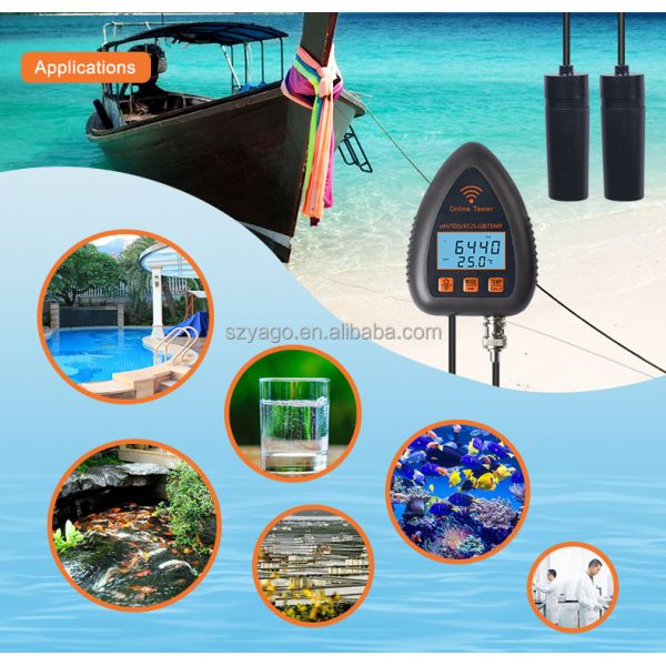 Tuya Smart WiFi Online Monitoring 5 in 1 High Accuracy Digital PH Meter with 0.00-14.00pH and 0-19900PPM Water Quality Tester